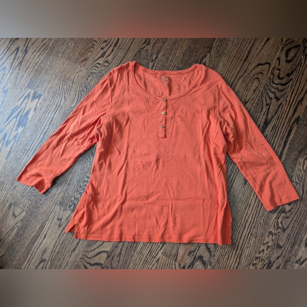 Anne Klein Women's Coral/Orange Long Sleeve Tee